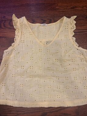 a.n.a Pale Yellow Eyelet V-Neck Ruffle Sleeve Camisole Top
